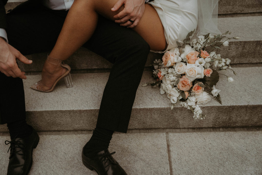 Editorial Wedding inspo at the Atlanta Courthouse in Georgia. Complete with a silk dress and gloves